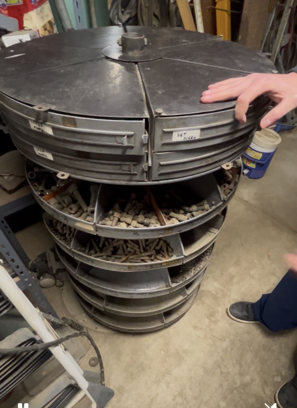 Heavy Duty Parts Carousel With Lots Of Bolt, Pins, And Lots More.