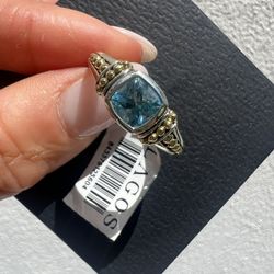 LAGOS Caviar 18k Gold Blue Topaz Ring Sz 8