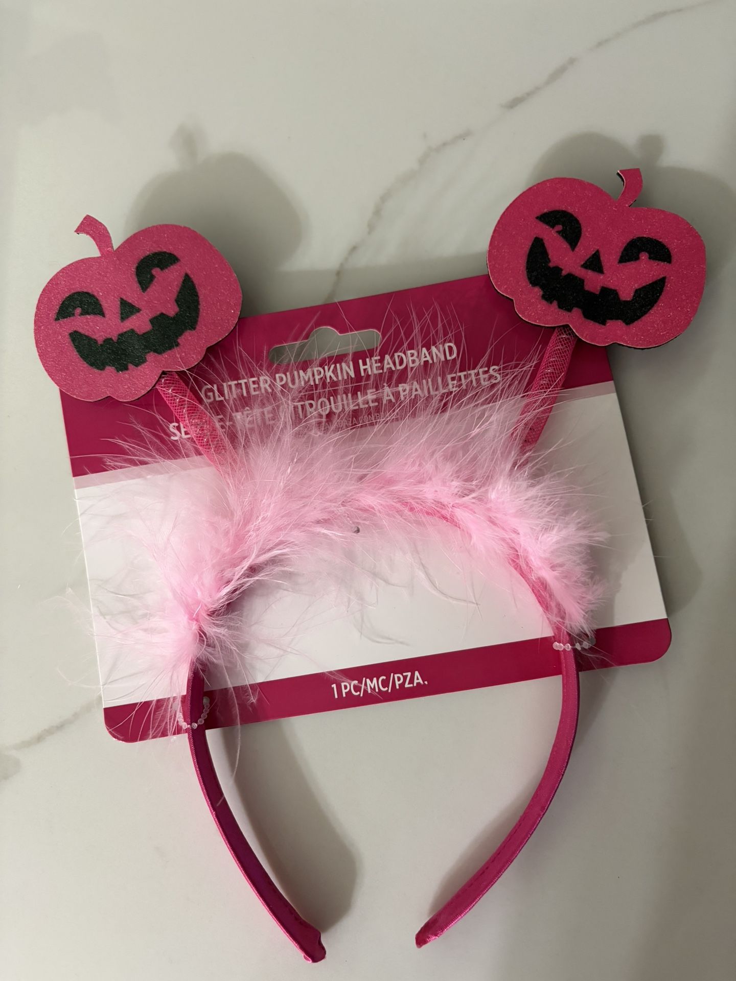 New Pink Glitter Fur Breast Cancer Halloween Glitter Bouncy Pumpkin Headband 