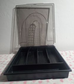 Black Plastic Silverware Holder with Lid