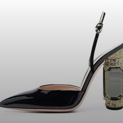 FSJ Black Crystal High Heels Slingback Clear Pumps Pointed Closed Toe Shoes