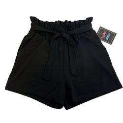 Berry Bliss Ruffled Waist Belted Black Shorts Size M
