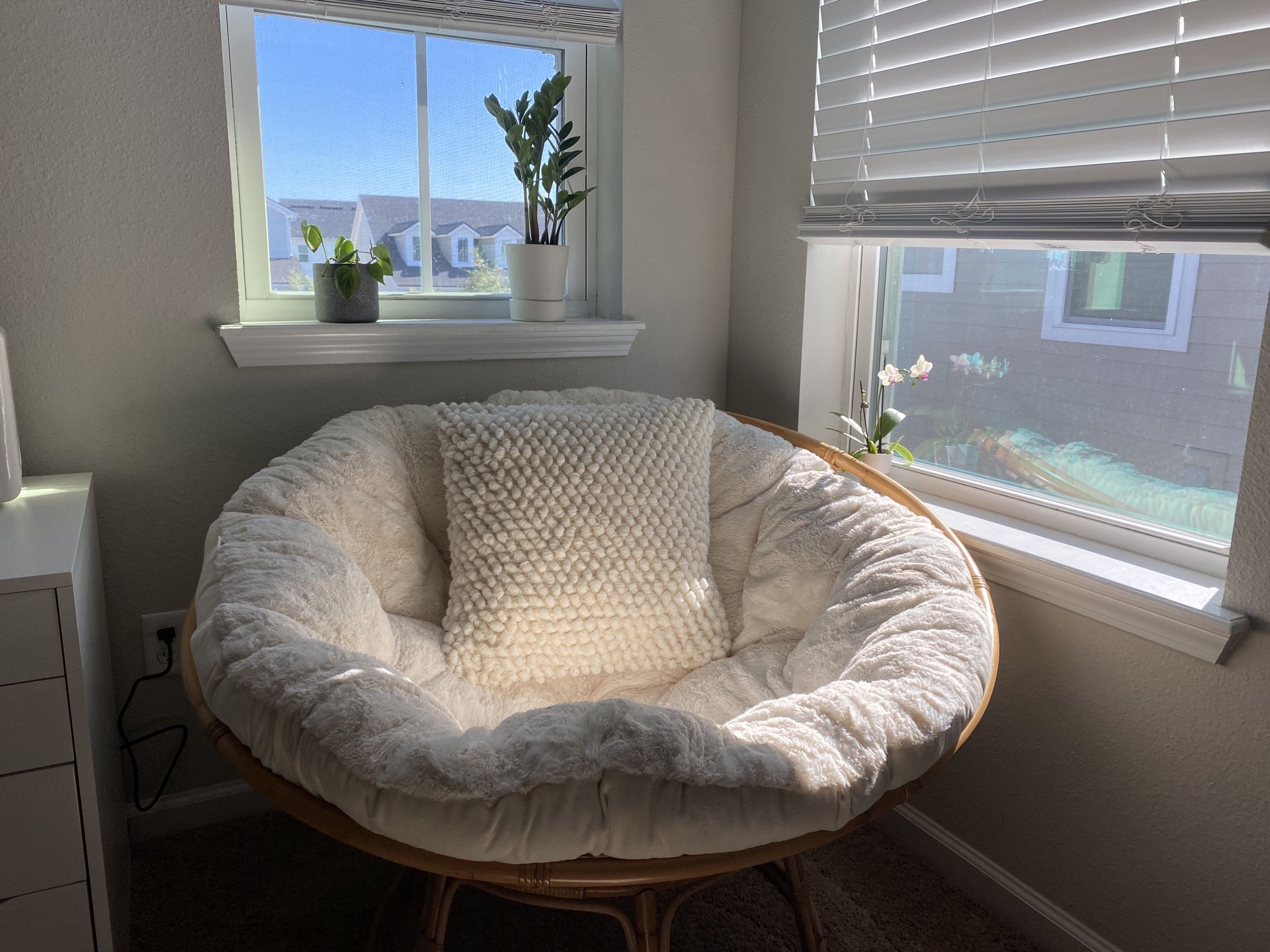 Pier One Papasan Chair Frame + Fluffy Off-White Cushion