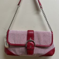 NWT Fossil Jasmine Red Leather Trim Canvas Shoulder Bag
