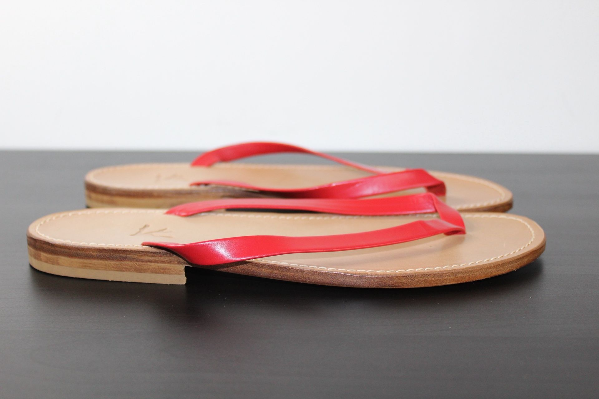 Isaia Capri Thong Sandals Red Leather Men’s EU 42 Insole 28cm / US 10 New