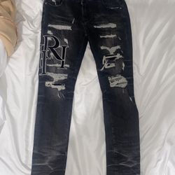 Amiris Staggered Logo Black Jeans Size 32
