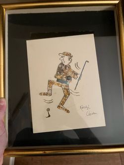 Vintage L. Kersh Horological Collage Golfer Framed Art – Signed Handmade England