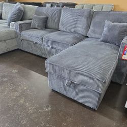 Reversible Corduroy Sectional With Pullout Bed