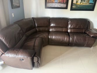 Brown Leather Sectional Sofa with Recliner