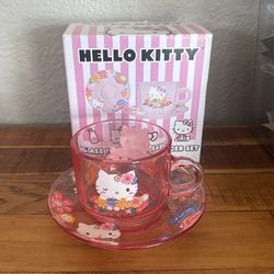 New Hello Kitty Glass Teacup And Saucer Set