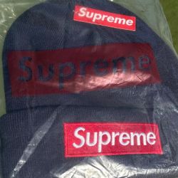 Navy Blue And Red Supreme Beanie 