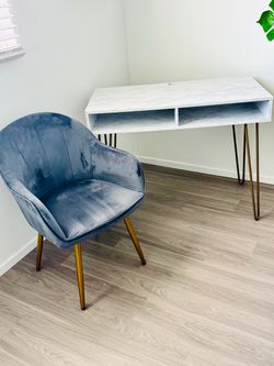 Modern Marble-Look Table & Velvet Chair Set