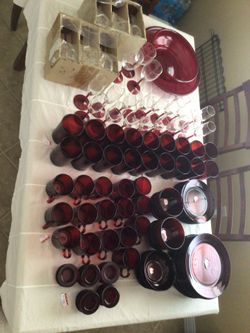 HUGE Ruby Red Glass Dinnerware Set – Luminarc (Made in France)