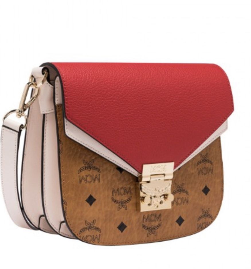 MCM Red And White Leather Shoulder Bag  