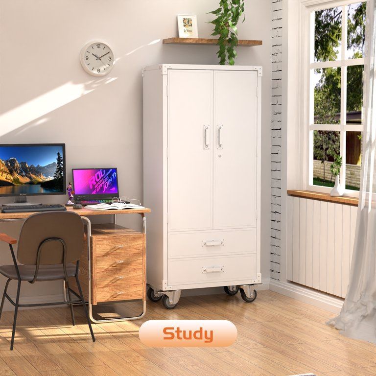 New 72 inches Supeer Lockable Rolling Metal Storage Cabinet with 2 Drawers and 2 Doors, White, New in box ZZFW-2C2D-WX This metal cabinet with wheels