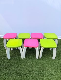 Set of 7 Colorful Wooden Kids Stools