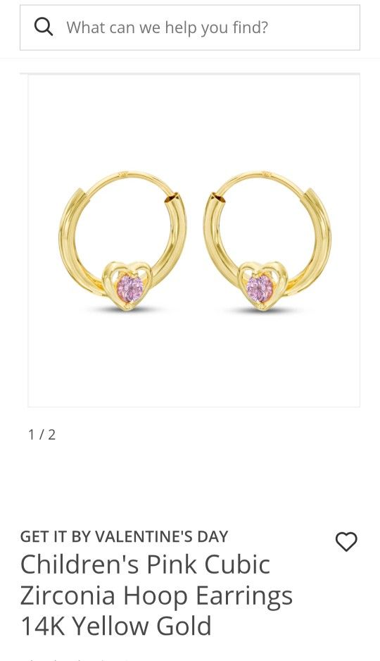 14k Gold Hoop Earrings With Pink Heart-children's