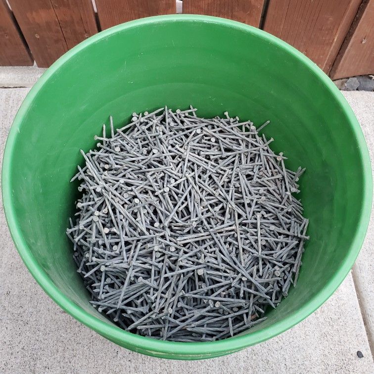 Bucket of 2.5 Inch Spiral Shank Nails