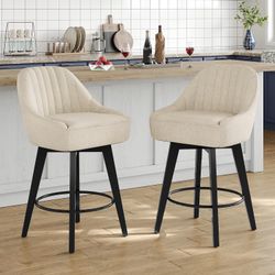 26'' Swivel Counter Height Bar Stools Set of 2, Modern Bar Chairs with Backs and Metal Legs, Chenill