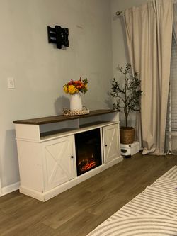Farmhouse TV Stand with Electric Fireplace