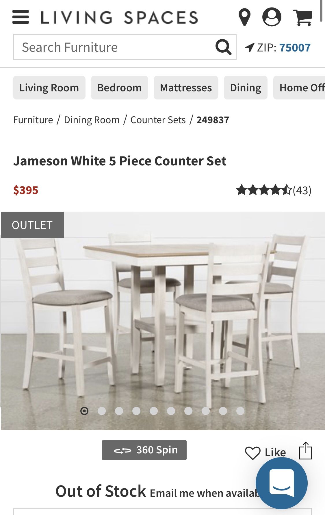Jameson white 5 piece counter set deals