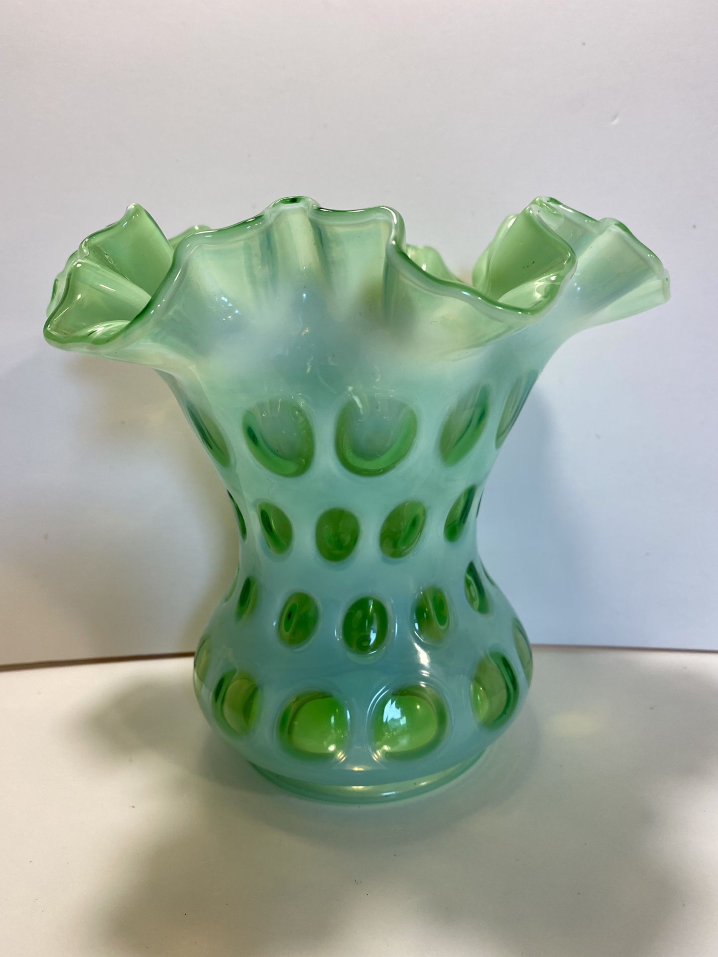Fenton Lime Green Opalescent Coin Dot Vase