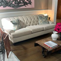 Two Cream  Colored Chenille Sofas 