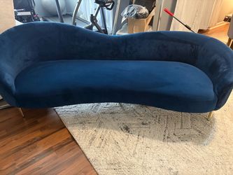 Navy Blue Velvet Curved Sofa with Gold Legs