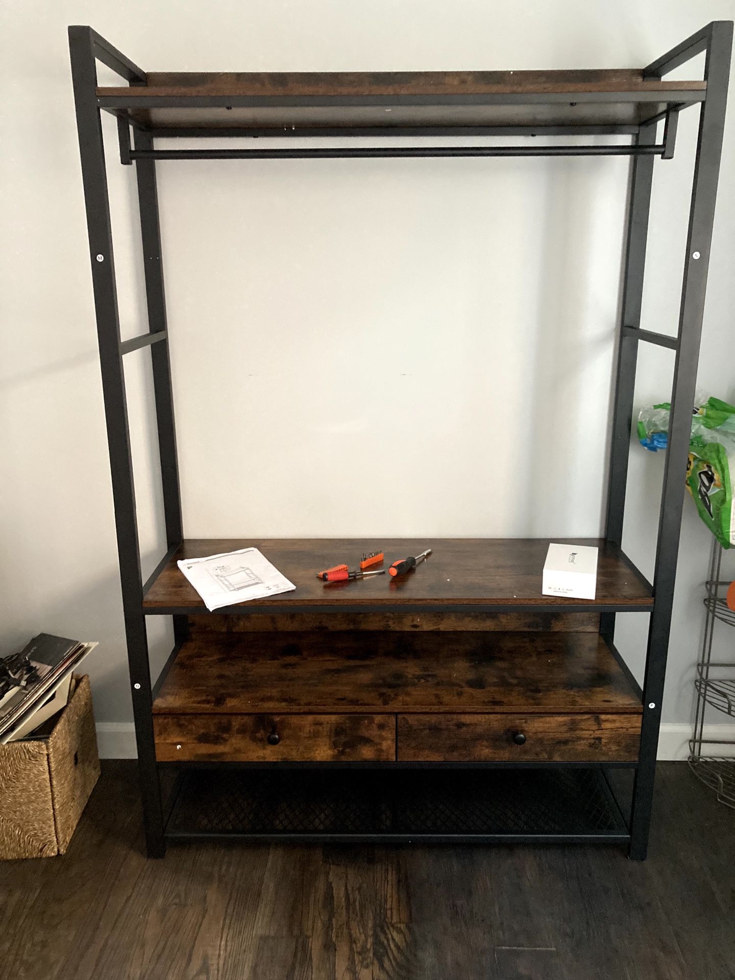 Free-Standing Closet With Drawers And Shelves