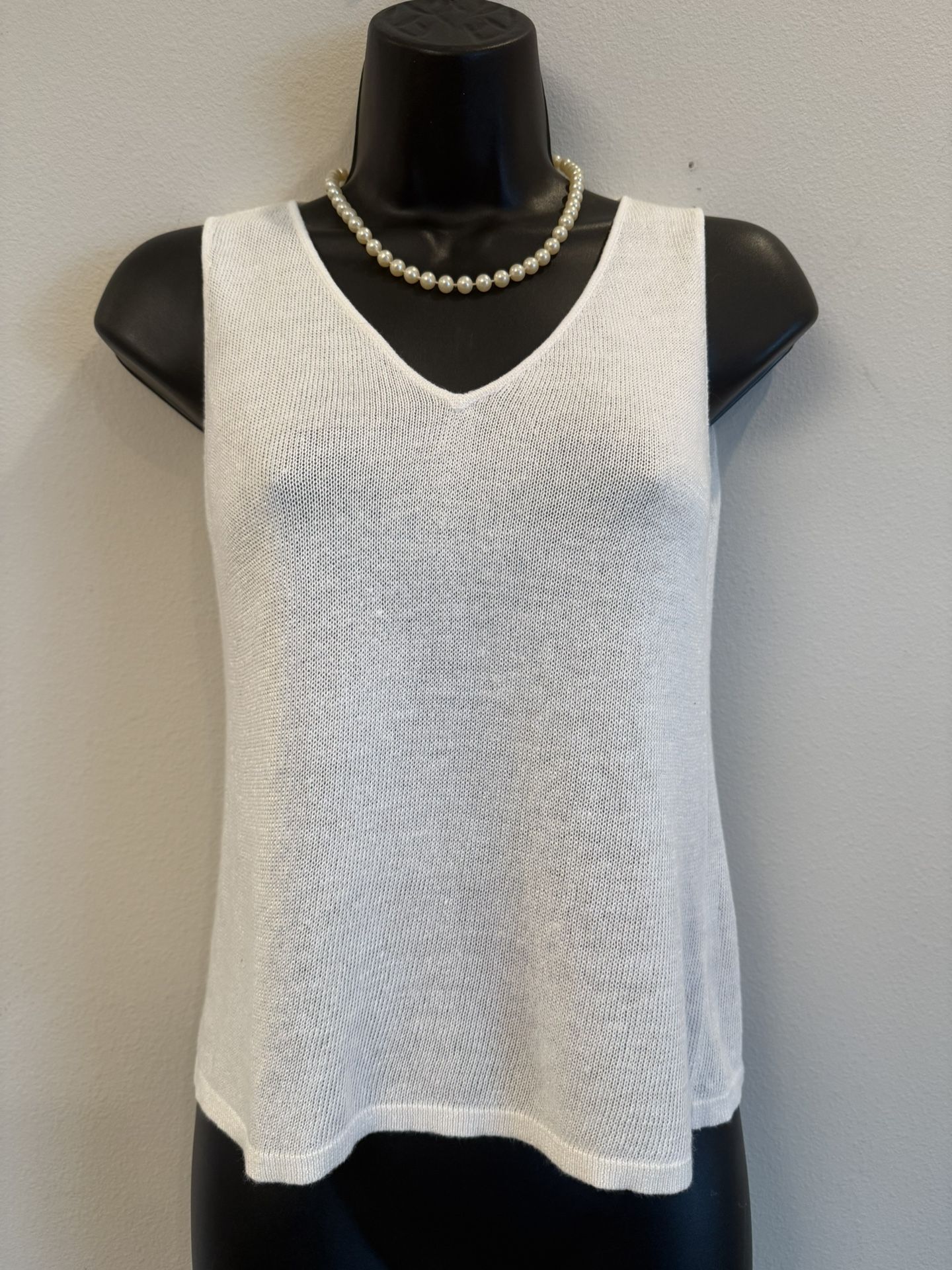 Rare Vintage Eileen Fisher White Italian Linen/Cotton Sleeveless Crop Top Size S