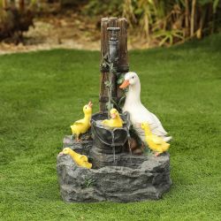 Resin Water Fountain – Farmhouse Duck Family Outdoor Feature