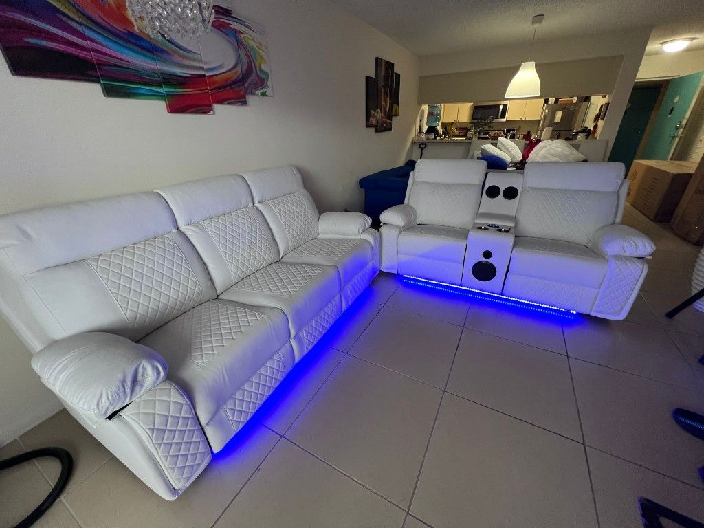 Sofa Y Loveseat (2) Reclinable Led Electrico
