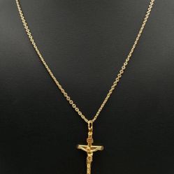 Solid 18k Yellow Gold Cross Charm INRI Crucifix Pendant Necklace 18.5" 4.7 grams