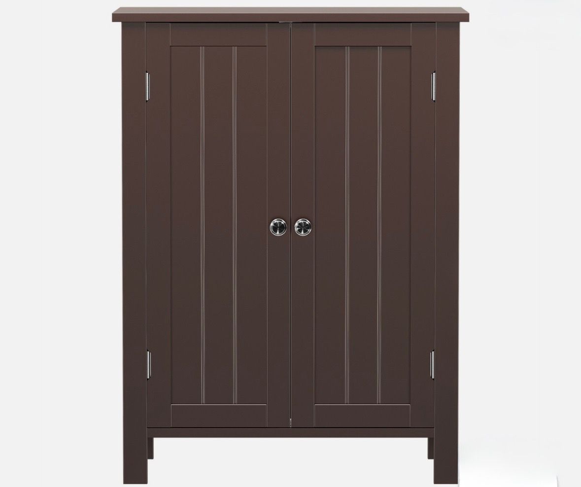 Bathroom Floor Cabinet Storage Brown Wooden Cupboard 3 Shelves Free Standing