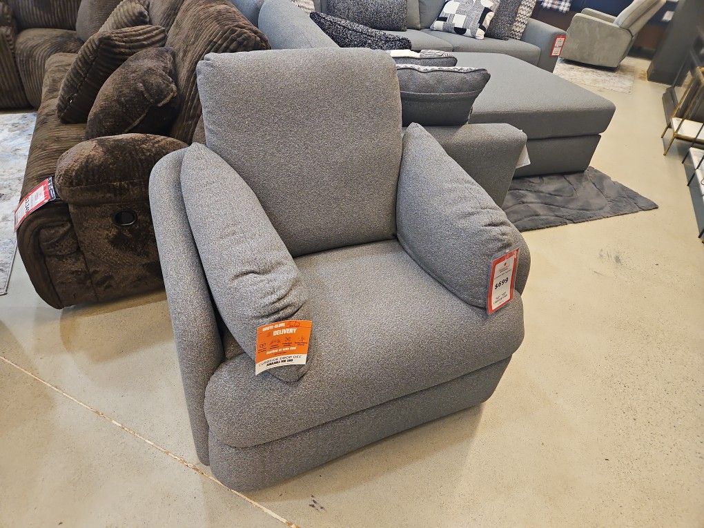 GRAY POLESTER SWIVEL POWER RECLINER