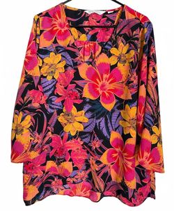 Beautiful by Lawrence Zarian QVC Womens Tunic Large Retro Tropical Blouse Floral
