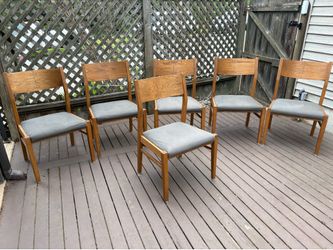 6 Oak Dining Chairs - Russell Wright for Conant Ball MCM