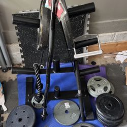 Fitness Package, Bumpers, Bar Attachments, Elastic Bands, Jump Rope And Plate Holder.