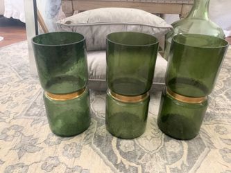 Set of three green and gold vases
