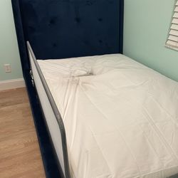 Navy Blue Upholstered Full Size Bed 