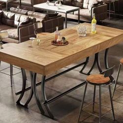 LD0037 63" Tall Bar Pub Table with Metal Footrest, Rectangular Counter Height Kitchen Dining Table, Industrial Home Bar Unit for Entertaining, Freesta