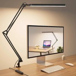 SKYLEO Led Desk Lamp - Desk Light for 31.5" Tall - 5 Color Modes X 11 Brightness Levels - Adjustable Swing Arm - Timmer & Memory Function - 12W Lamp f