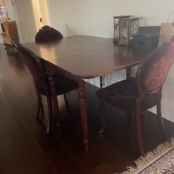 Antique Dinning Room Table And Chairs + Buffet Drawers