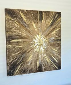 Gold Abstract Reflective Textured Mixed Media on Canvas 30x30