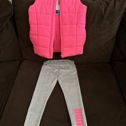 Girls Pink Puffer Vest Outfit Puma Size 5-6 XS