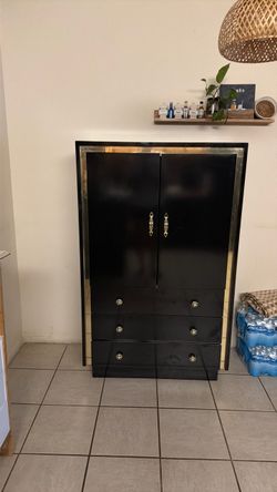 Black and Gold Armoire Dresser Cabinet