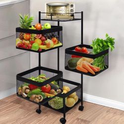 Kitchen Storage Rack Rotating Vegetable with Wheels Square White Multi-Layer Floor-Standing Rack-Rotating Vegetable Rack, Household Storage Shelf Can 