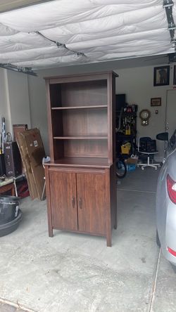 Dark Brown Bookcase with Cabinet