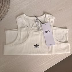 Alo Yoga White Ribbed Crop Tank Top