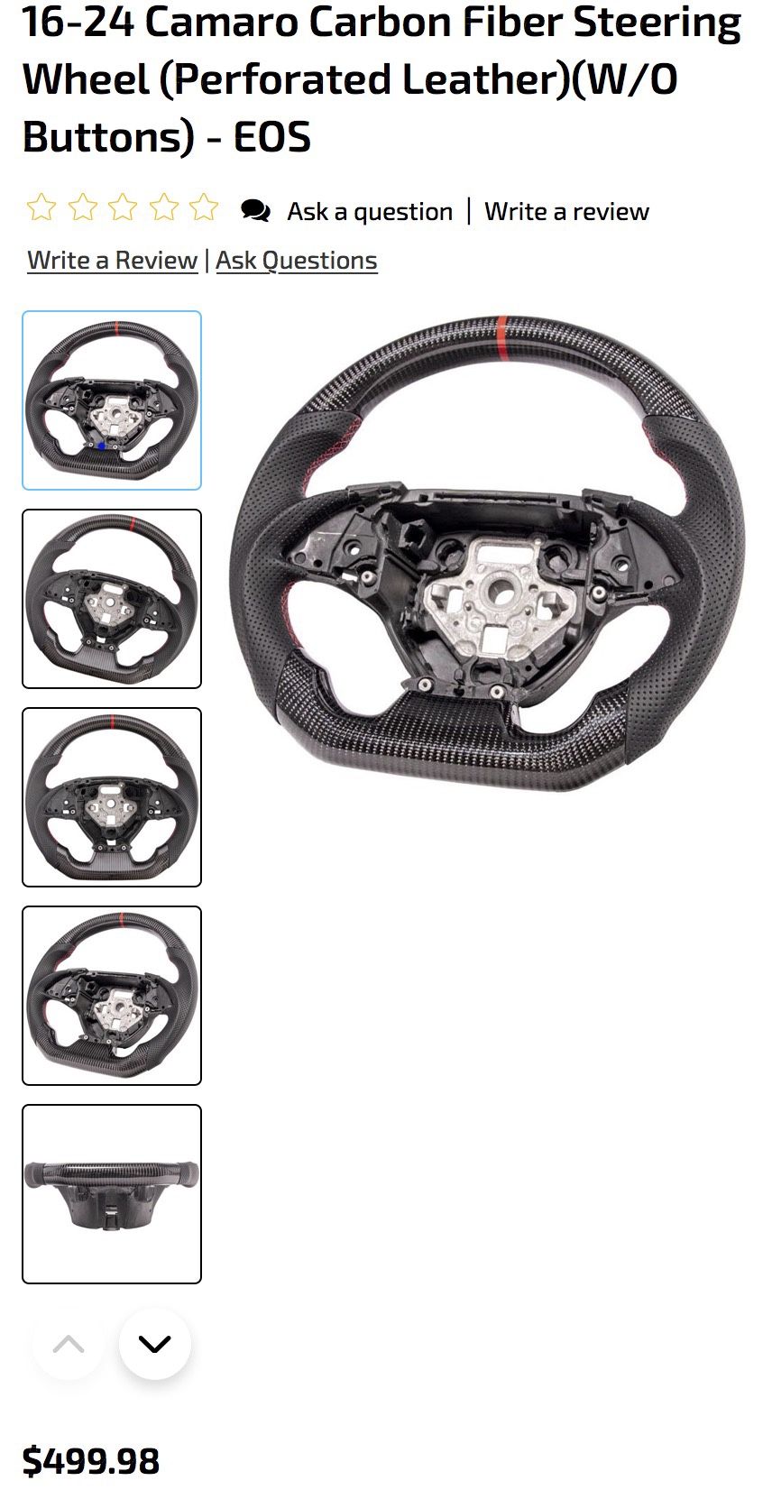 New 16-24 Camaro Carbon Fiber Steering Wheel (Perforated Leather)